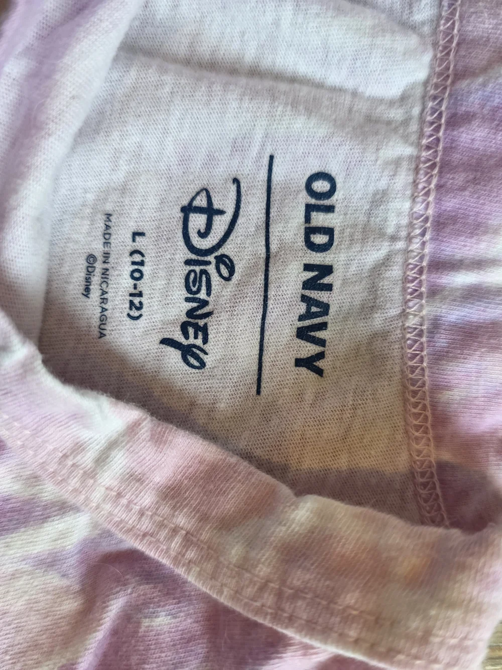 Old Navy Pink Tie-Dye Tee with Blue Cartoon Stitch Graphic